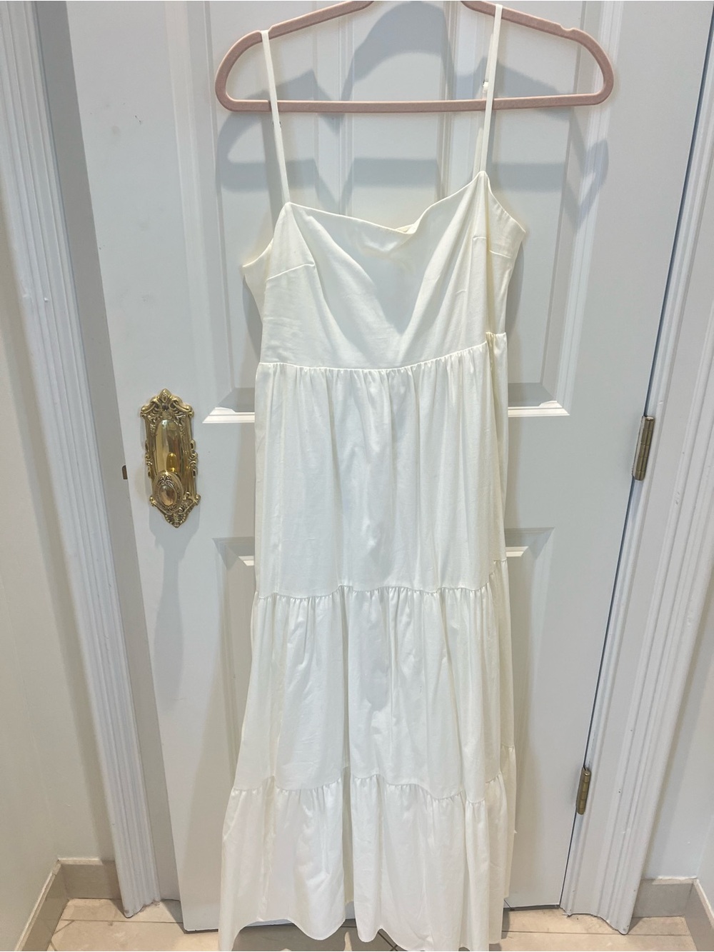 Reformation East White Organic CottonTiered Spaghetti Strap Maxi Dress in Size S
